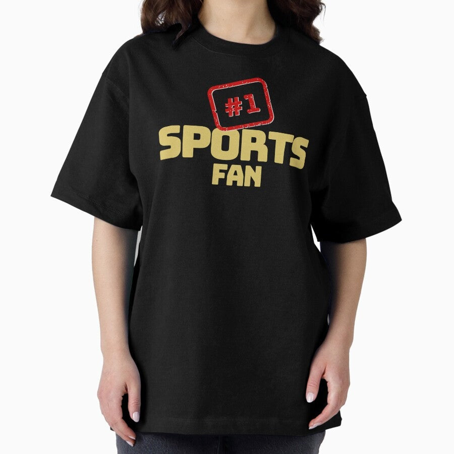 #1 Sports Fan, Gold Oversized T-Shirt