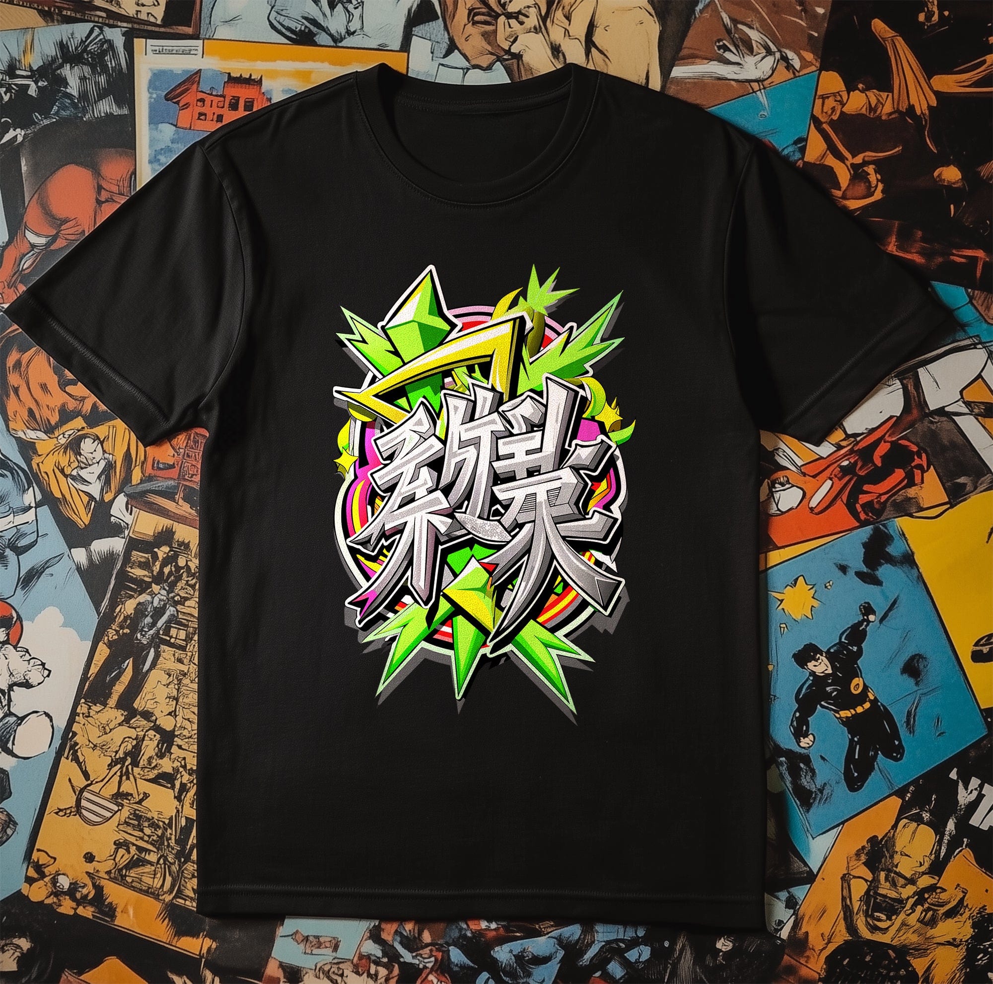 Green Anime Text T-Shirt