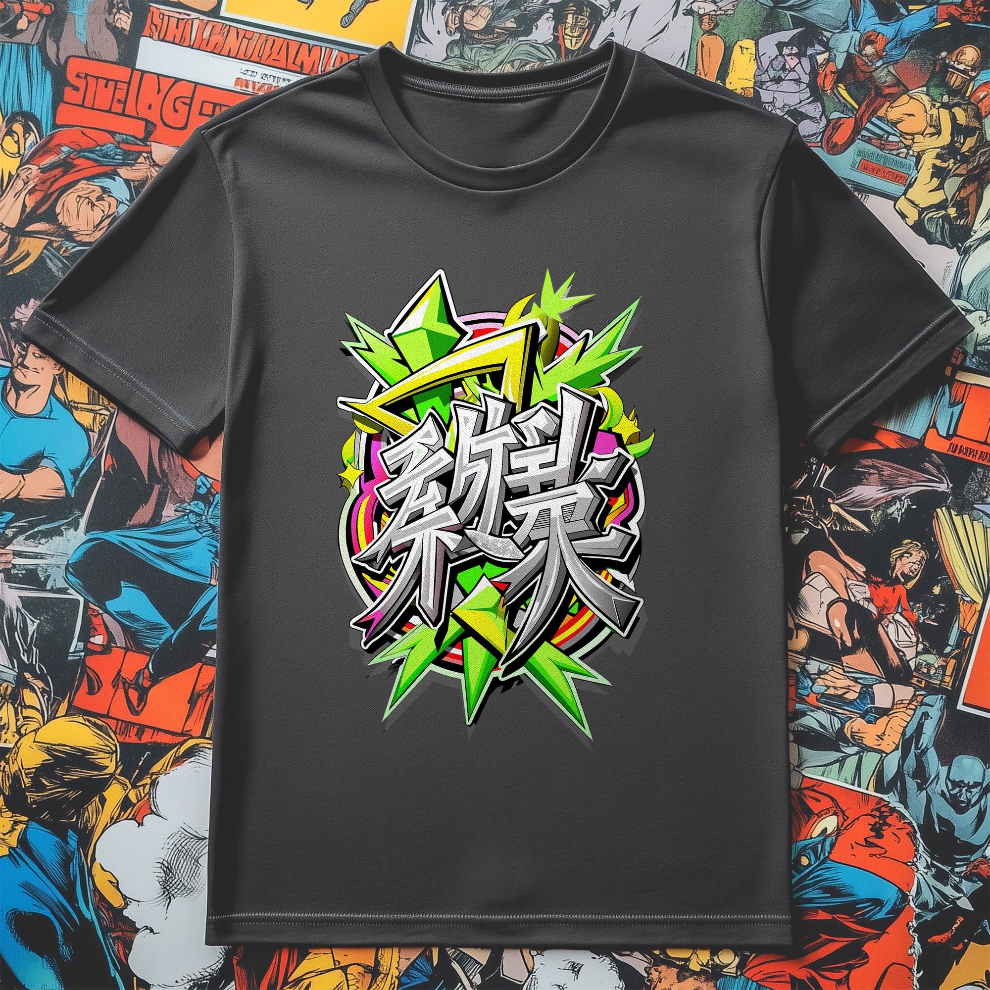 Green Anime Text T-Shirt