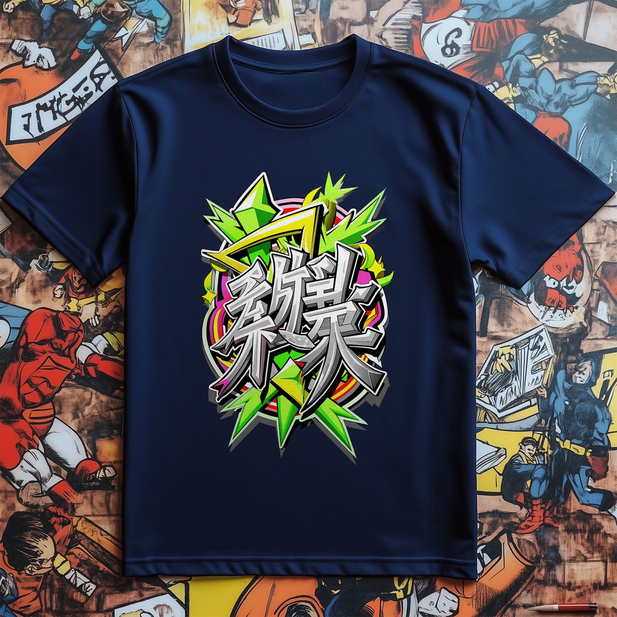 Green Anime Text T-Shirt