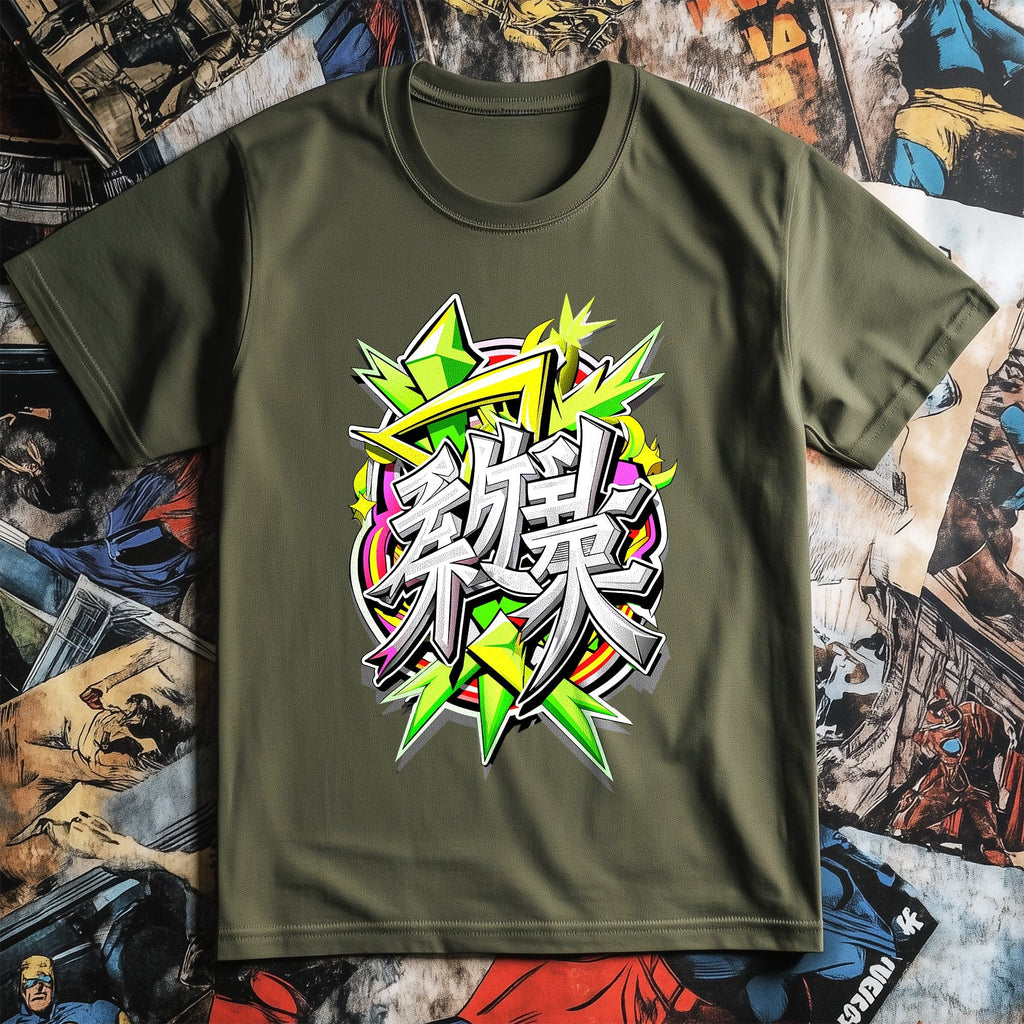 Green Anime Text T-Shirt
