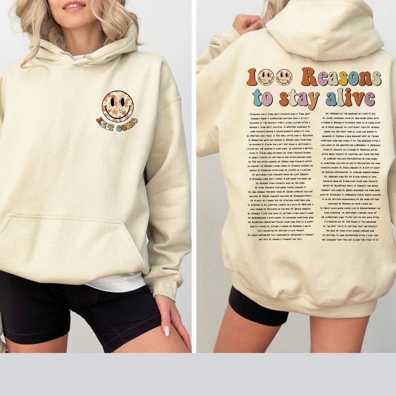 100 Reasons To Stay Alive Hoodie Sweatshirt and Shirt, Aesthetic Hoodie For Women and Teen, Keep Going Shirt, Suicide Prevention Tops, Positive Hoodie