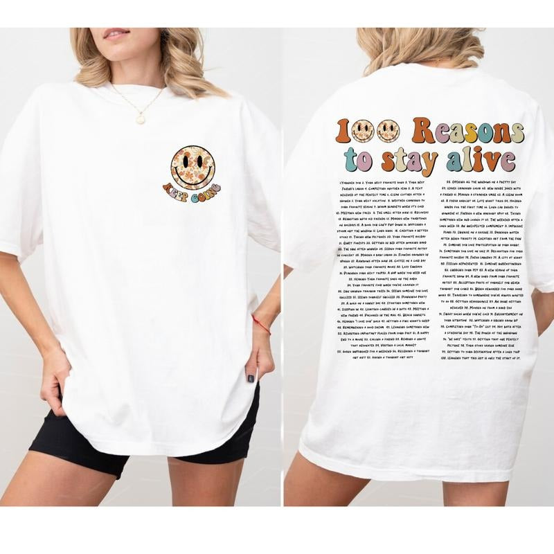 100 Reasons To Stay Alive Hoodie Sweatshirt and Shirt, Aesthetic Hoodie For Women and Teen, Keep Going Shirt, Suicide Prevention Tops, Positive Hoodie