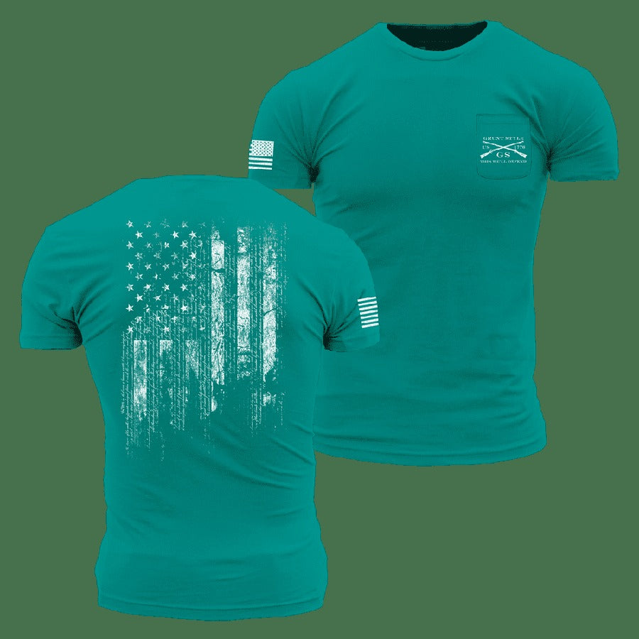1776 Flag Pocket Tee - Heather Aqua
