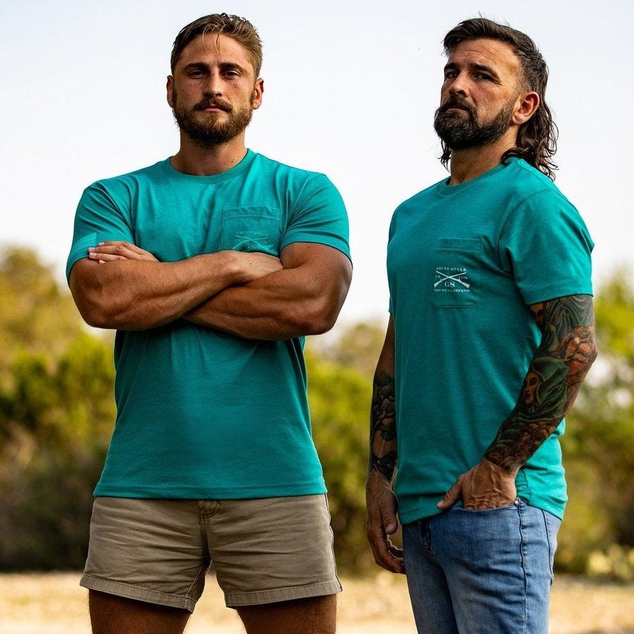 1776 Flag Pocket Tee - Heather Aqua