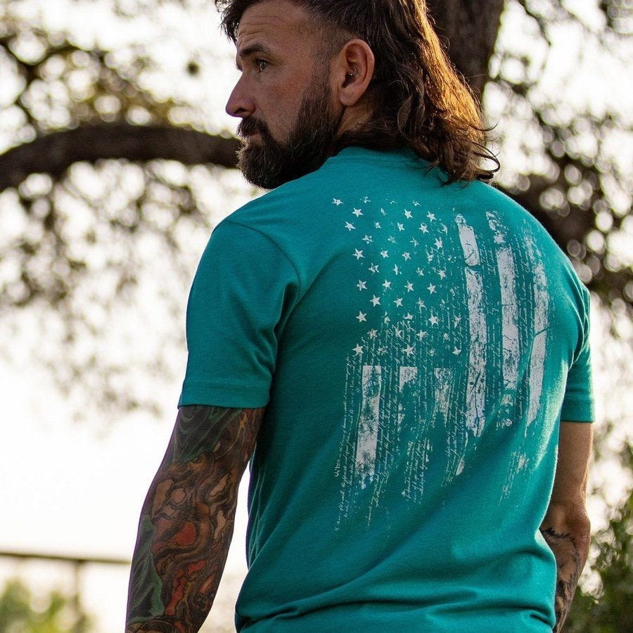 1776 Flag Pocket Tee - Heather Aqua
