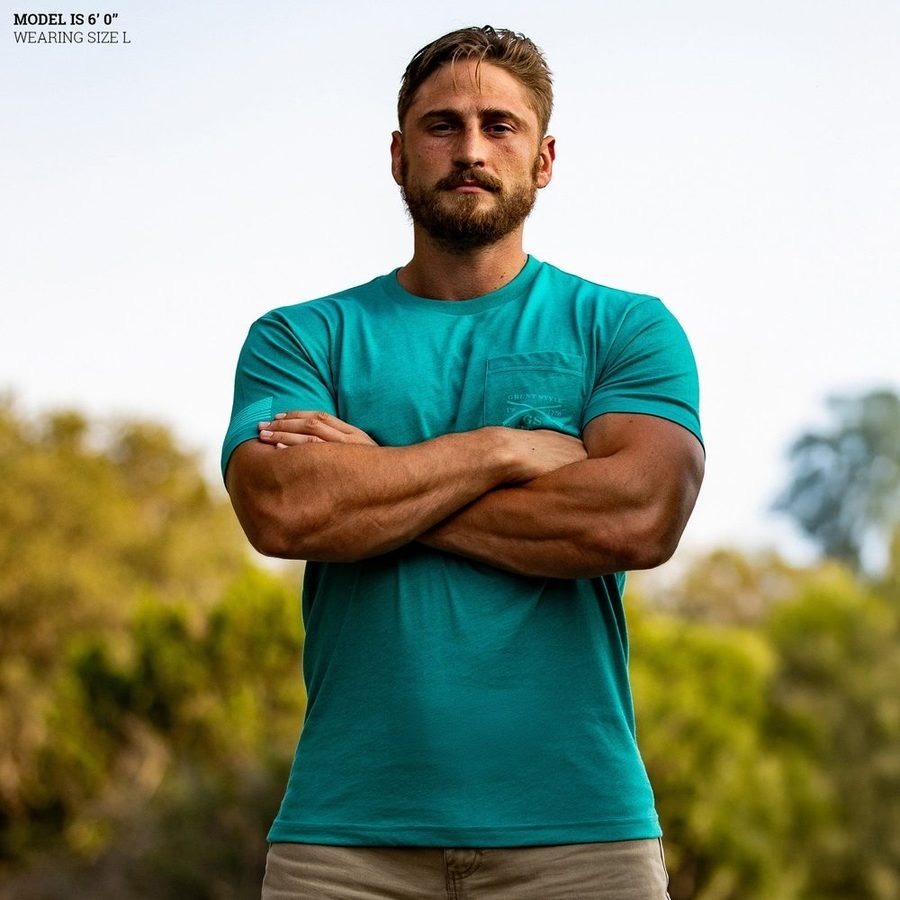 1776 Flag Pocket Tee - Heather Aqua