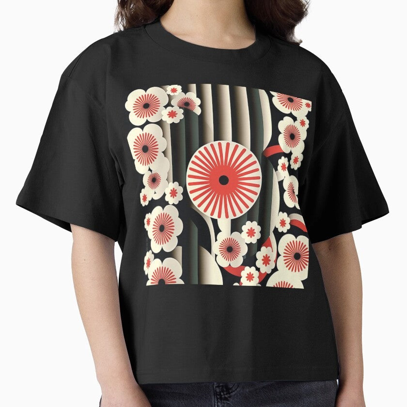 1970s Flower Pattern | 1950s Flowers | Red Kaleidoscope | White Flowers | 1960s flower pattern | high resolution Boxy T-Shirt
