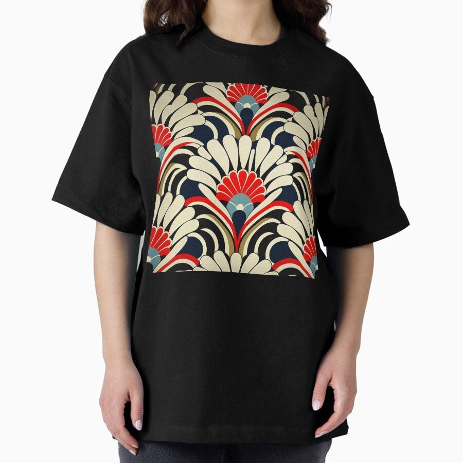 1970s Flower Pattern | Abstract Flowers | White and Red Flowers | Flower Power | 1970s flower pattern | high resolution Oversized T-Shirt