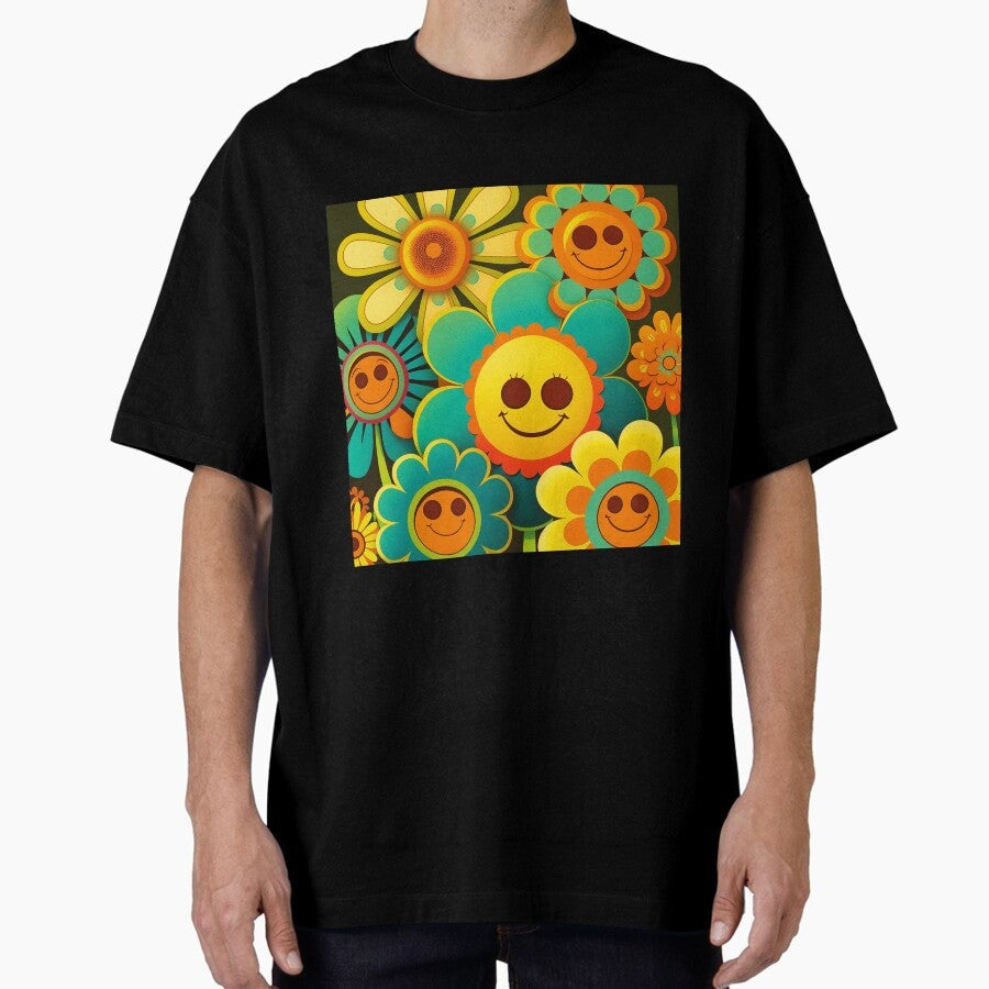 1970s Flower Power Design Oversized T-Shirt