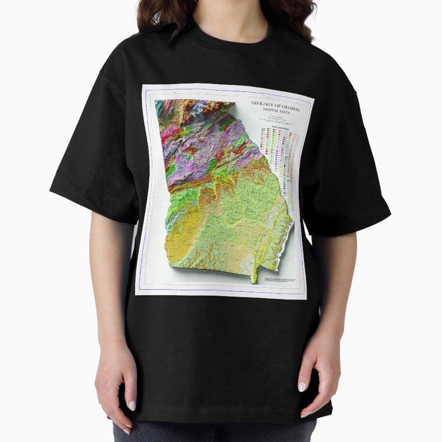 1976 Geological Map Of Georgia Digitally Rendered Oversized T Shirt