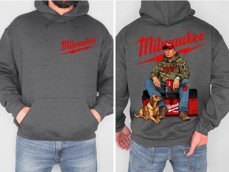 2 Side- Unisex Hoodie- Milwaukee Trump Camo Unisex Hoodie- Trump With Local Boy Hoodie- Casual Menswear- Classic Cotton Top- Womenswear-  Shirt Soft