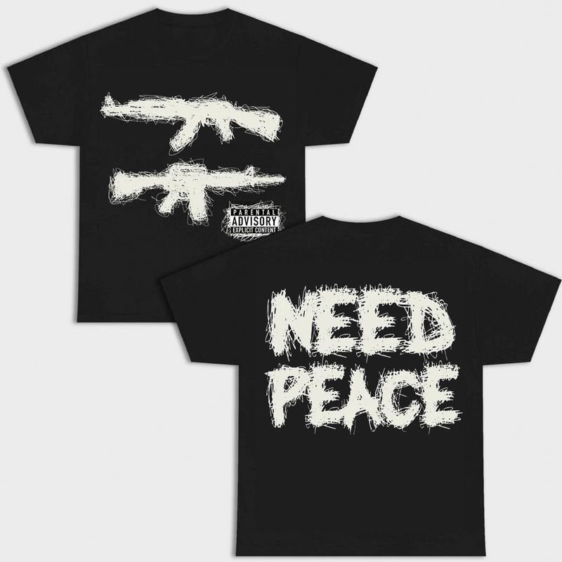 2 Sides Need Peace Graphics T-Shirt, S to 4XL, Black Version T-Shirt, Menswear, Gun Shirt