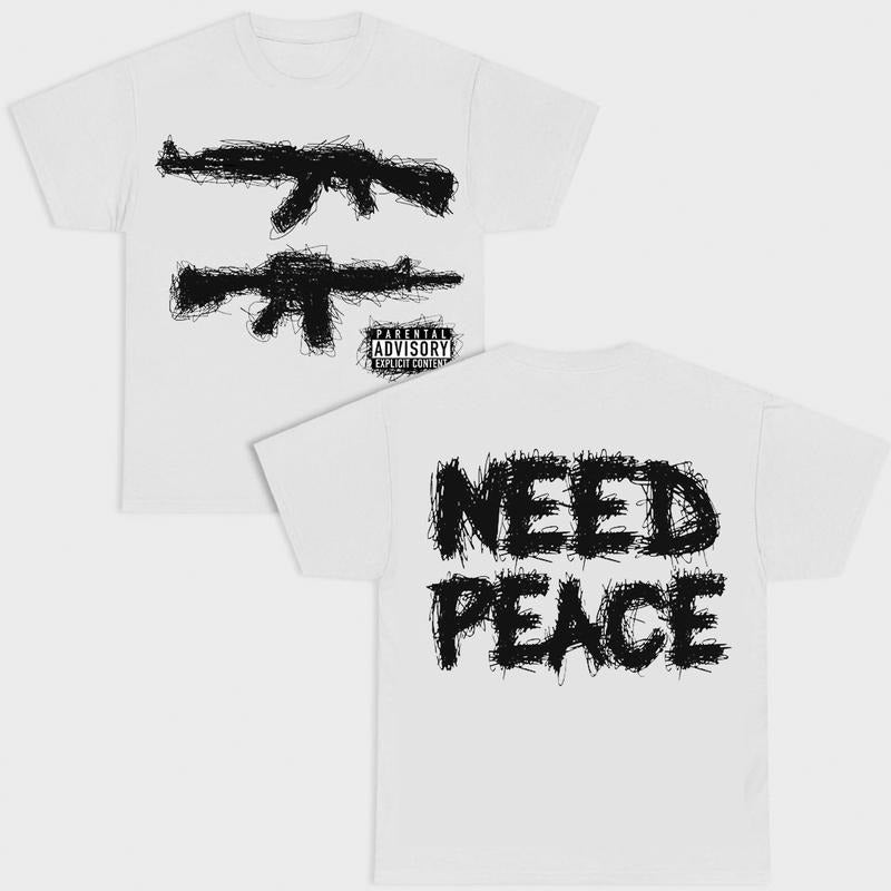 2 Sides Need Peace Graphics T-Shirt, S to 4XL, Black Version T-Shirt, Menswear, Gun Shirt