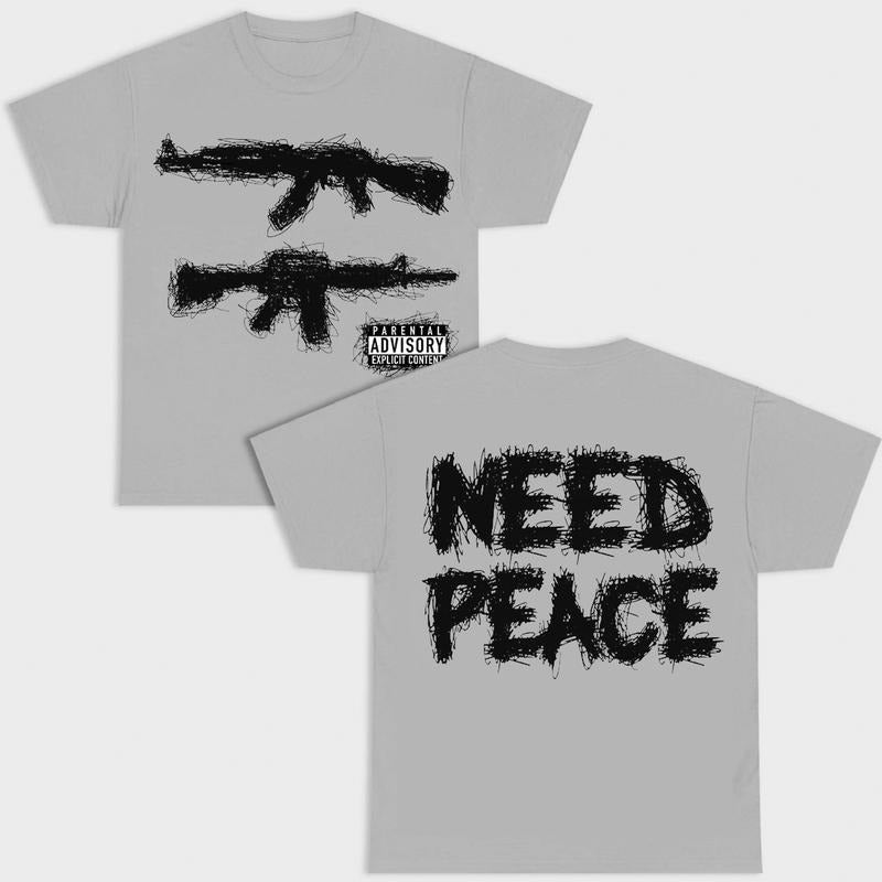 2 Sides Need Peace Graphics T-Shirt, S to 4XL, Black Version T-Shirt, Menswear, Gun Shirt