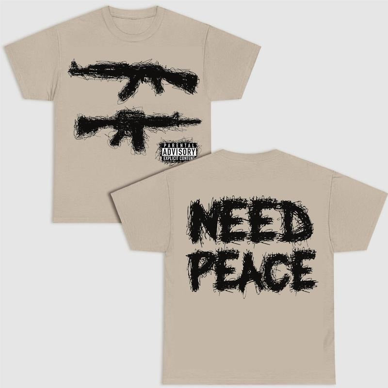 2 Sides Need Peace Graphics T-Shirt, S to 4XL, Black Version T-Shirt, Menswear, Gun Shirt