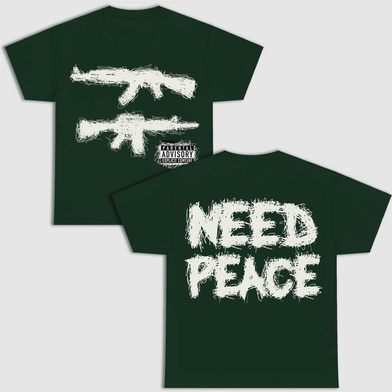 2 Sides Need Peace Graphics T-Shirt, S to 4XL, Black Version T-Shirt, Menswear, Gun Shirt