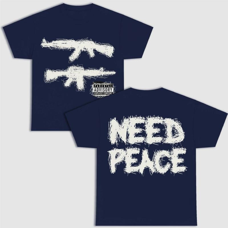 2 Sides Need Peace Graphics T-Shirt, S to 4XL, Black Version T-Shirt, Menswear, Gun Shirt