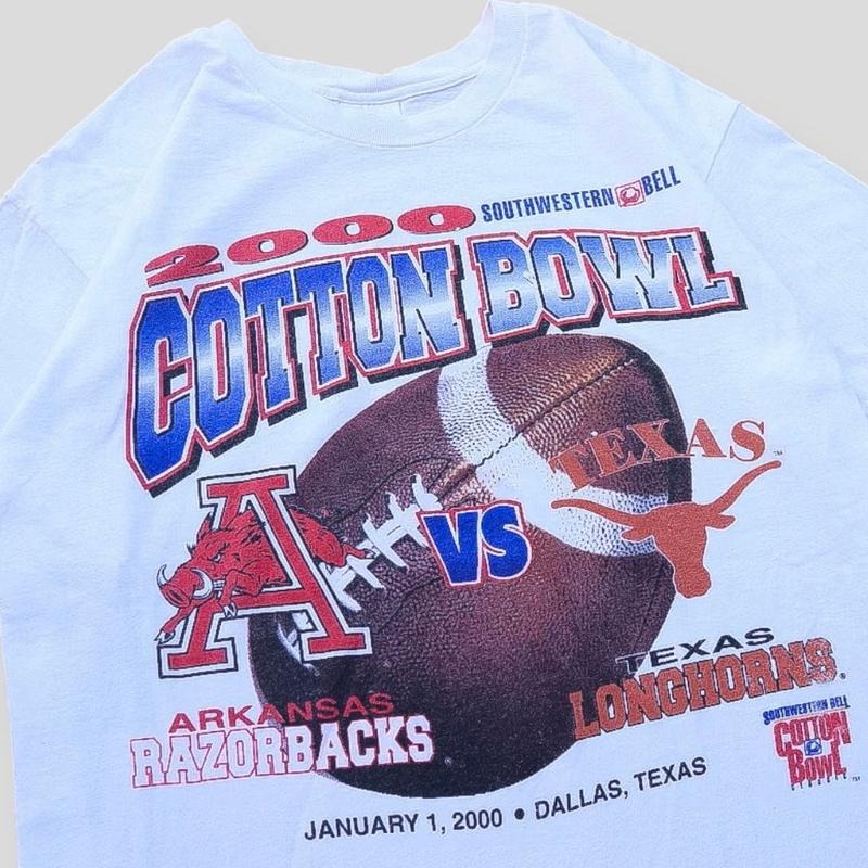2000 VTG Arkansas VS Texas Cotton Bowl Classic Embroidered Top - Stretch Fabric, Suitable for Men's Wear, Sport and Sweatshirt