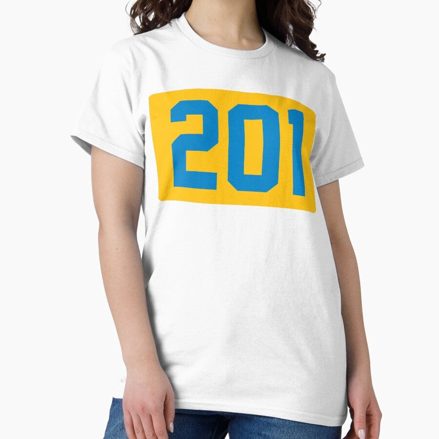 201 Area Code Design 2022 In Light Blue And Yellow Classic T Shirt