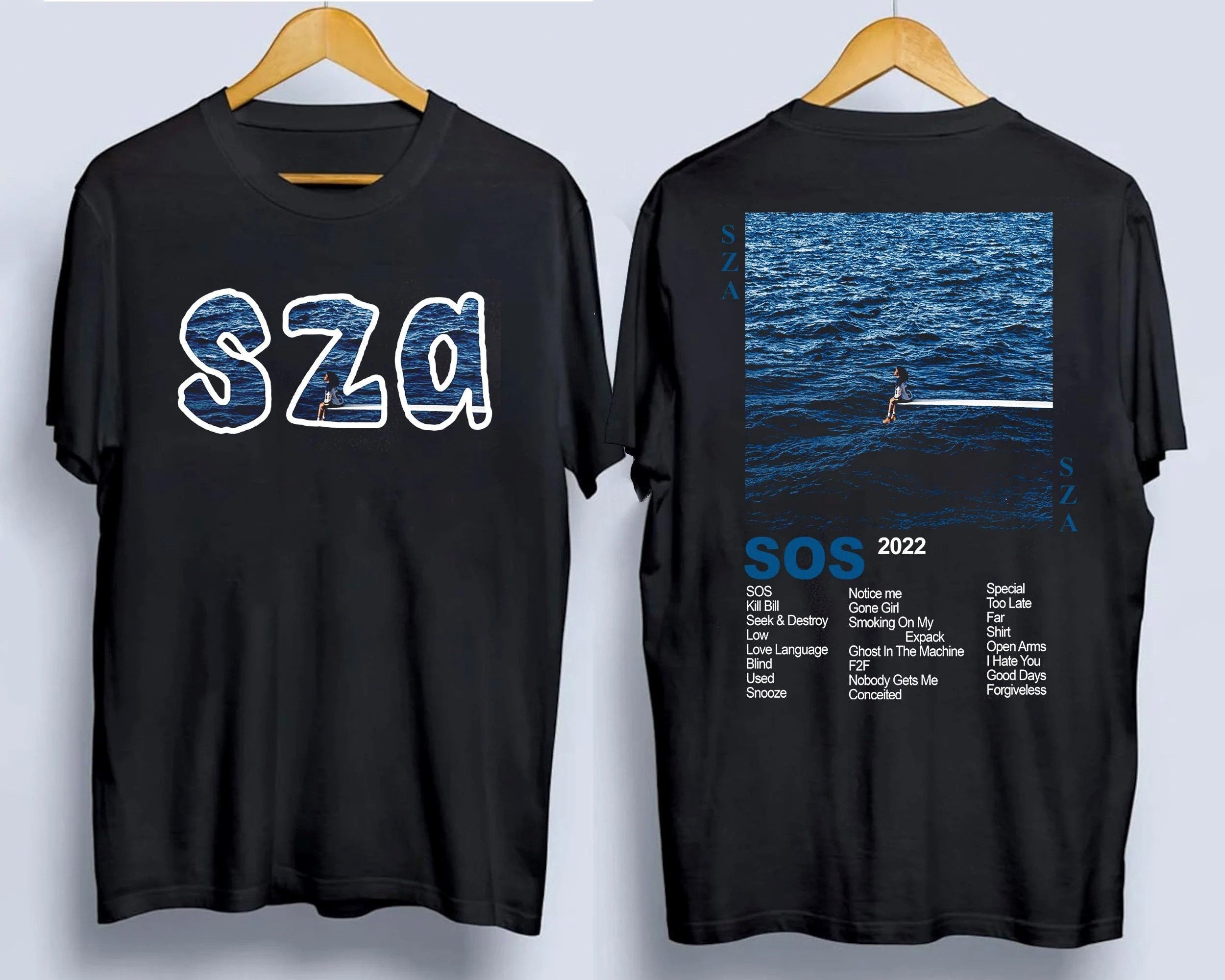 2 Sided SZA SOS Shirt, Vintage SZA Full Tracklist Double Sided Tshirt