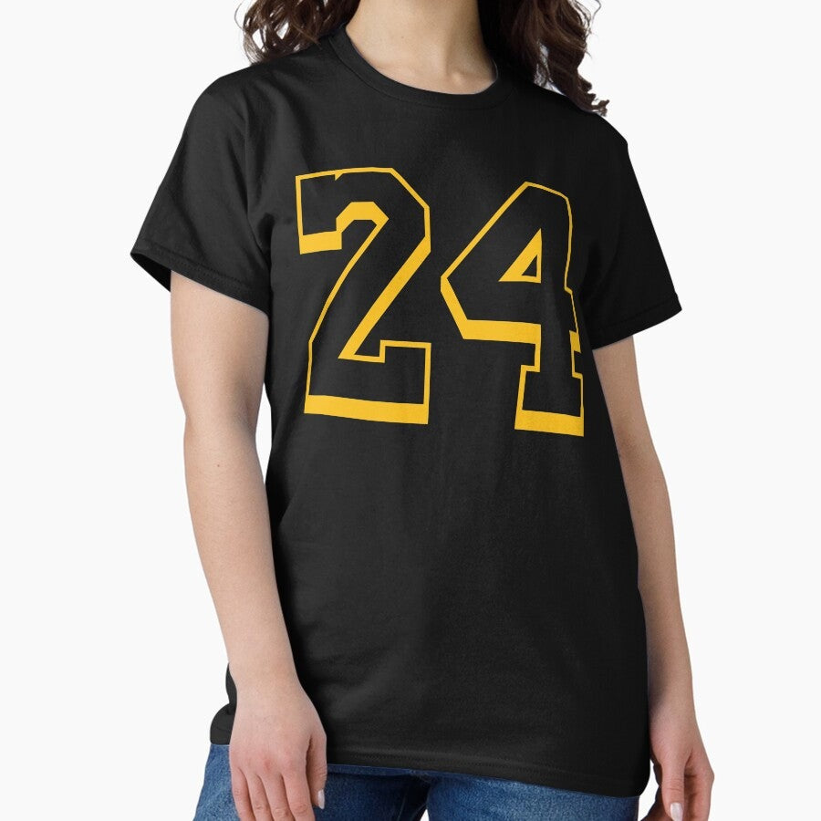 24 Yellow Number Twenty Four Black Basketball Sports Jersey Classic T Shirt