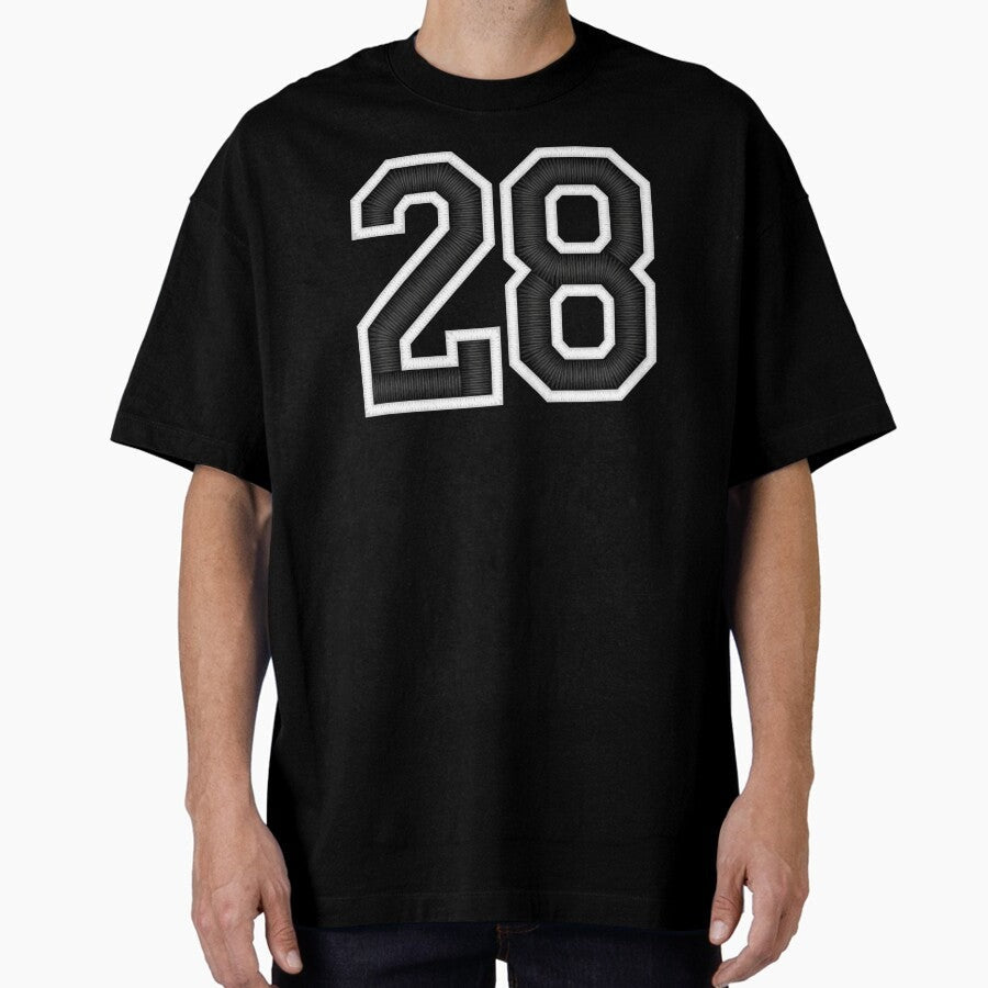 28 Black Jersey Sports Number twenty-eight Football 28 Oversized T-Shirt