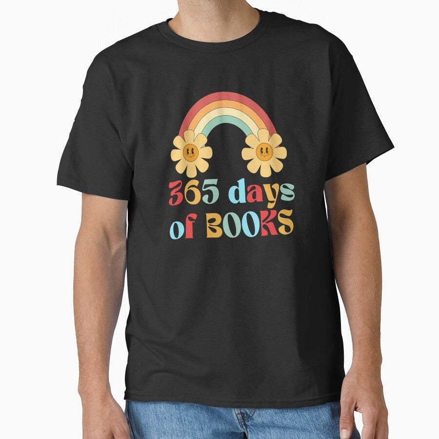 365 Days Of Books Retro Rainbow Bookish Aesthetic Book Lovers Classic T Shirt