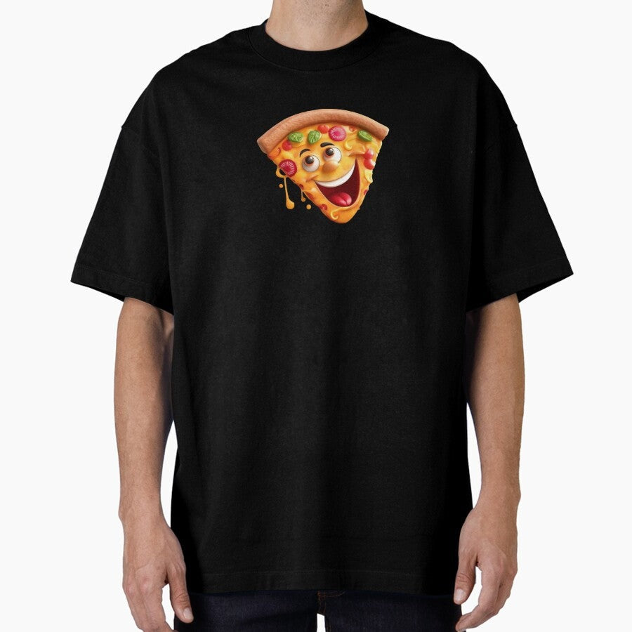3D Cartoon Laughing Slice of pizza Oversized T-Shirt