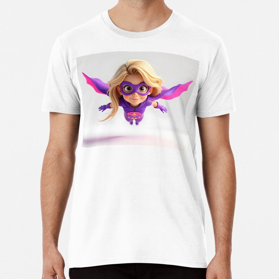 3D Illustration Cute Toddler Girl Wearing Superhero Outfit Premium T-Shirt