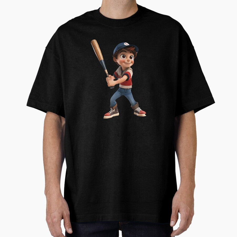 3dendering boy holding a baseball bat for baseball lovers Oversized T-Shirt