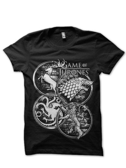 4 House Game Of Thrones Black T-Shirt