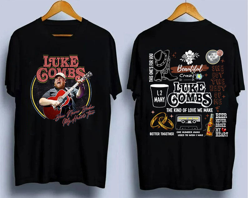 Lukee Comb 2023 World Tour T-Shirt 2 Side, Beer Never Broke My Heart Tour Shirt , Country Music, Music Concert