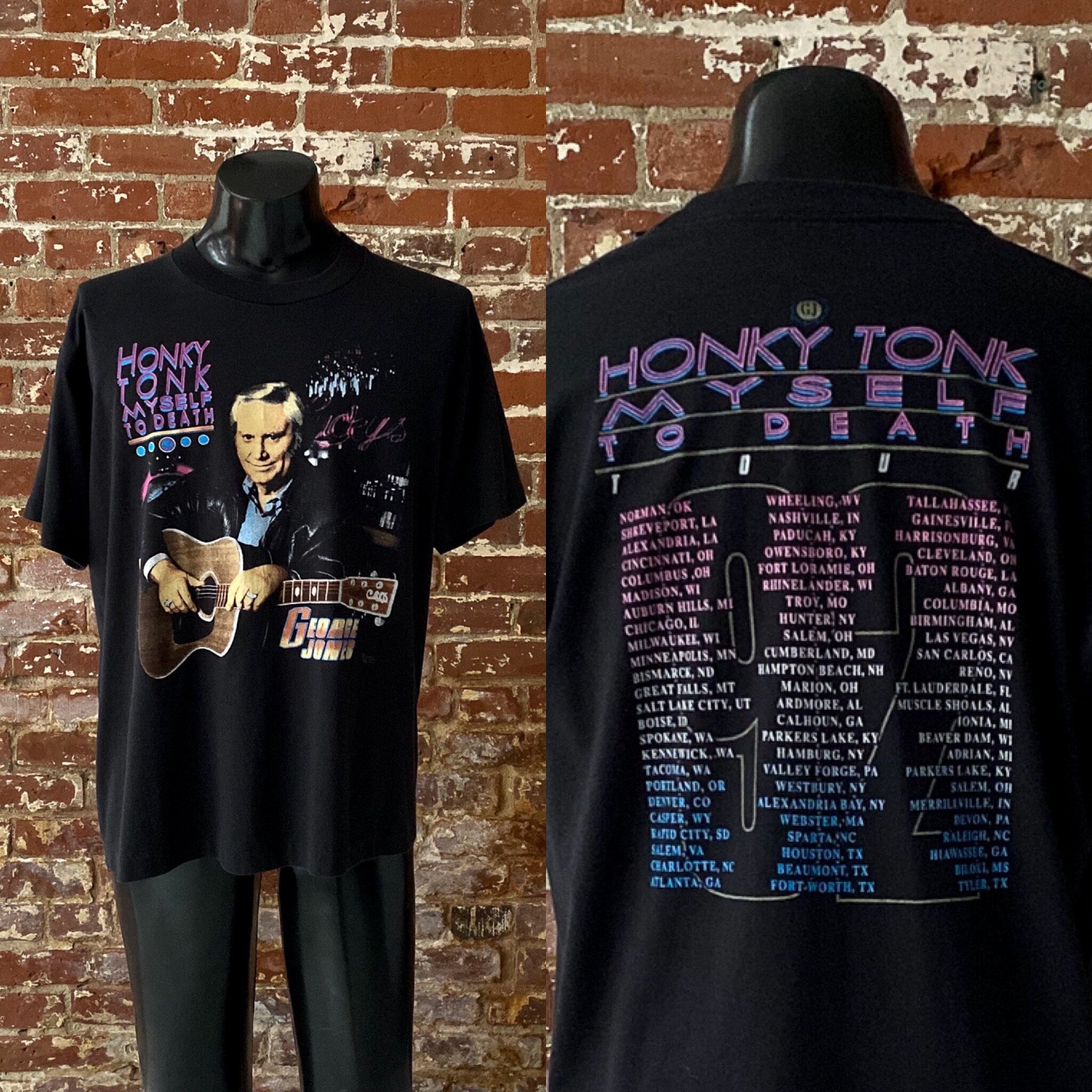 90s George Jones Honky Tony Myself To Death Tour T-Shirt. Vintage 1992 George Jones Tour Tee