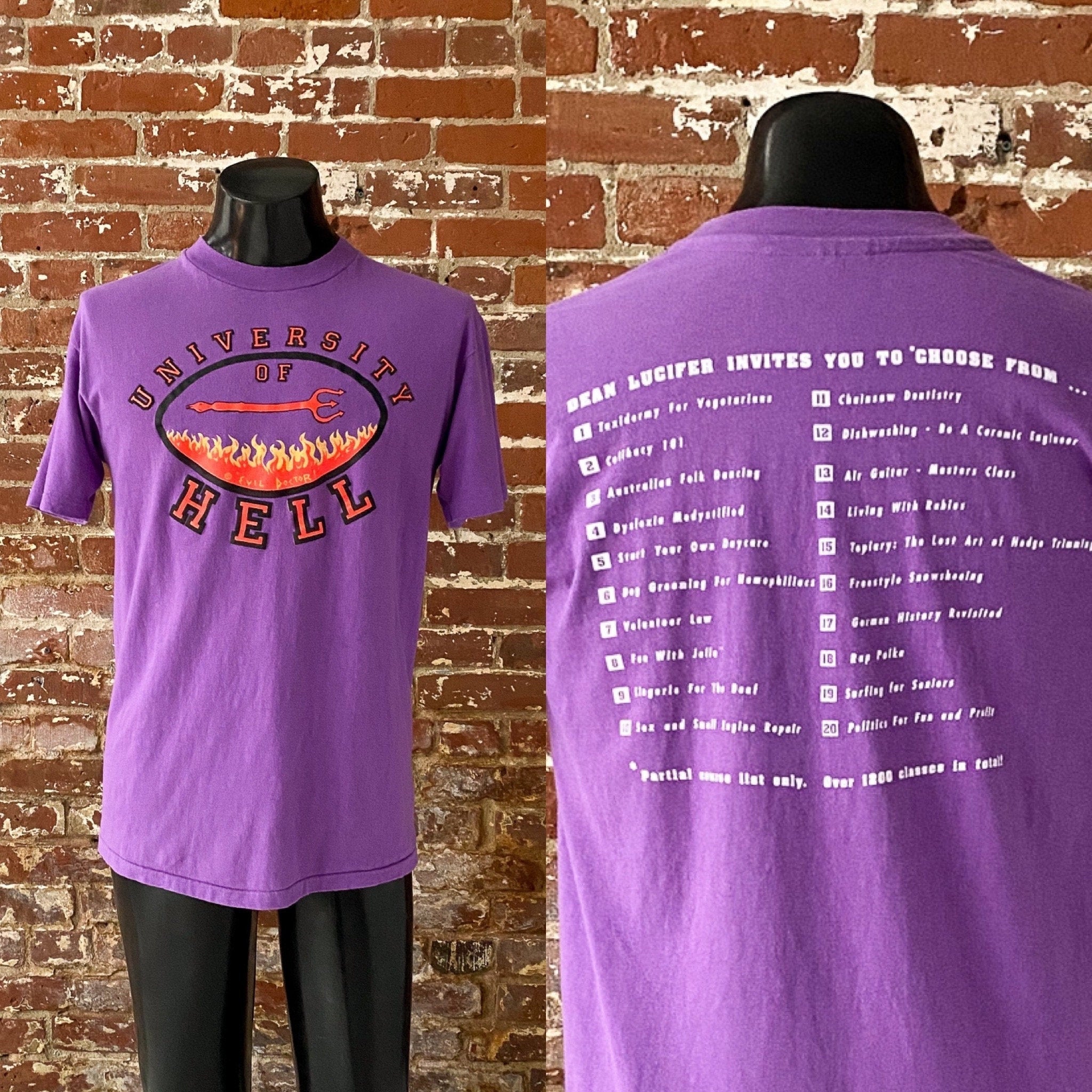 80s 90s University Of Hell Evil Doctor T-Shirt. Vintage 1980s 1990s