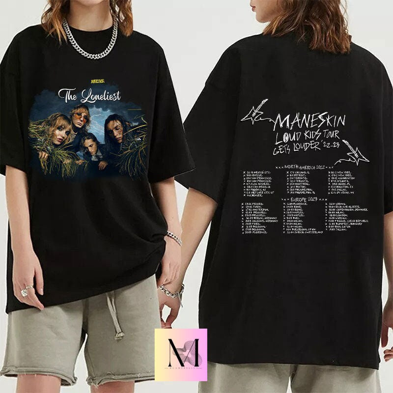 Maneskin Band 2sides Shirt, Italian Music Band Shirt, Rock n Roll Tee, The Loud Kids 2023 Tour