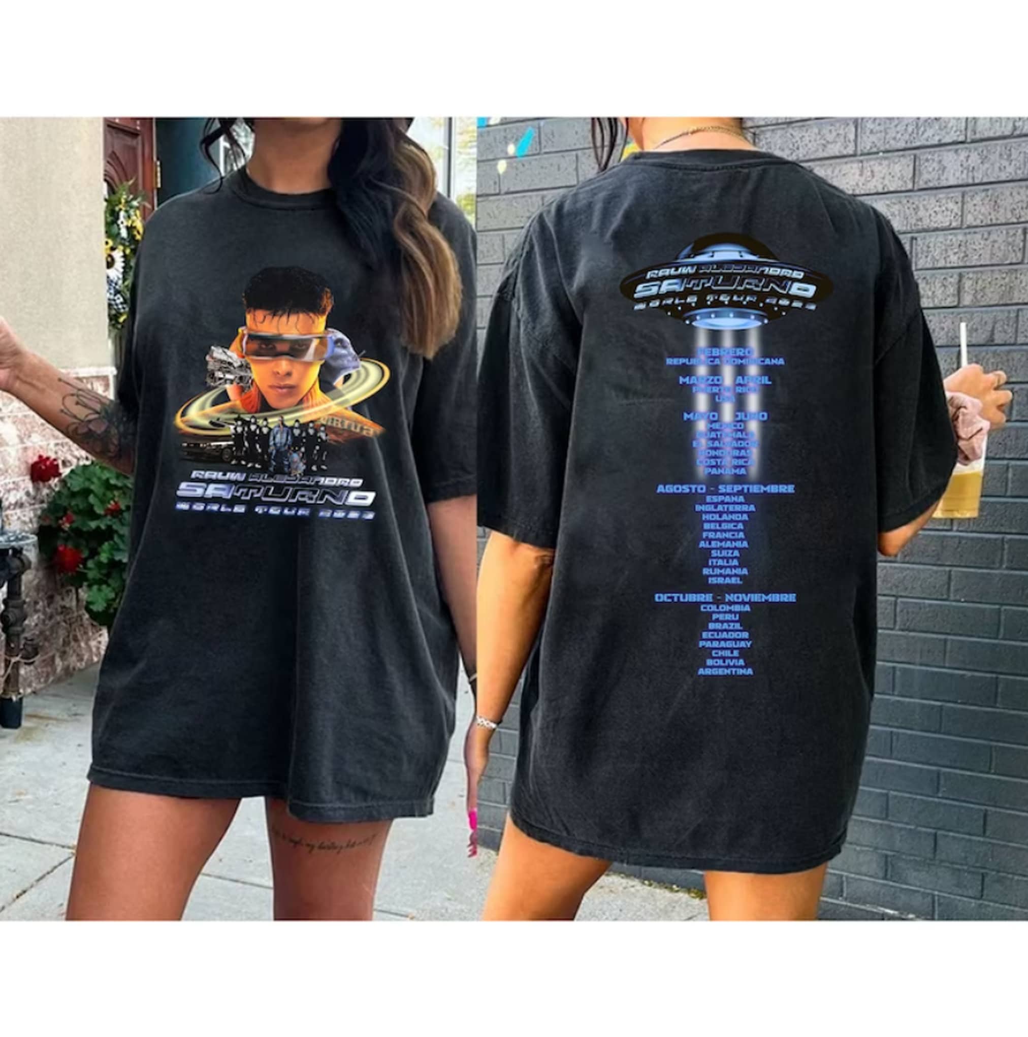 2 SIDED 2023 Rauw Alejandro Saturno World Tour Sweatshirt, 2023 Saturno Album T-shirt