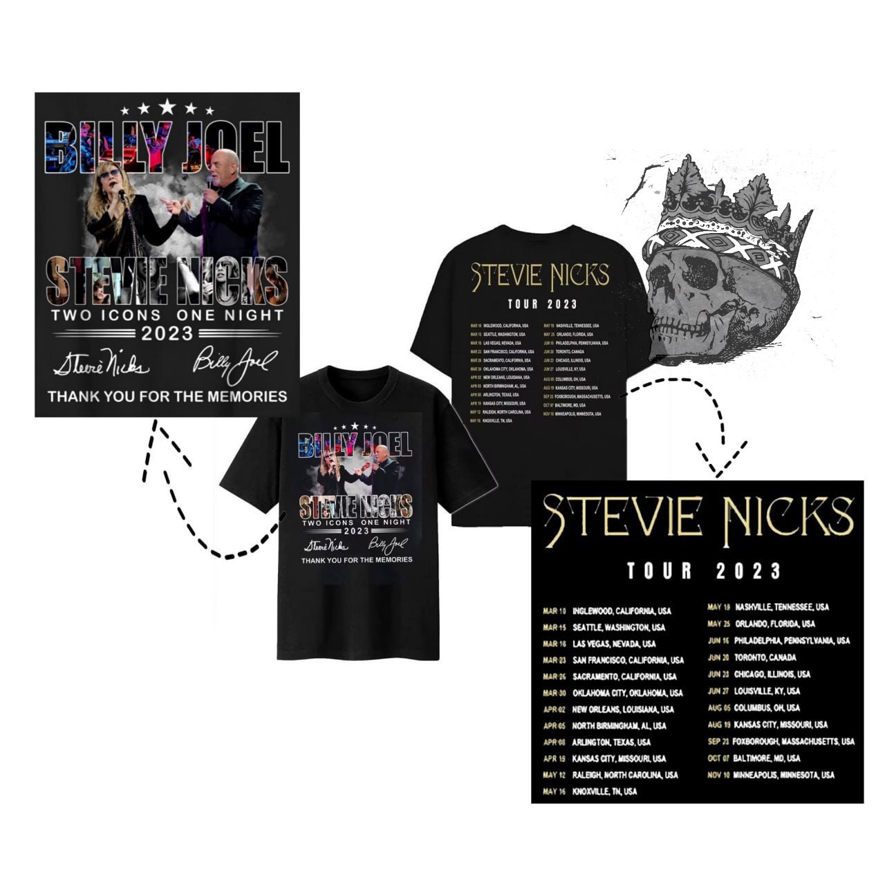 2023 Billy Joel Stevie Nick Two Icons One Night 2Sides Shirt