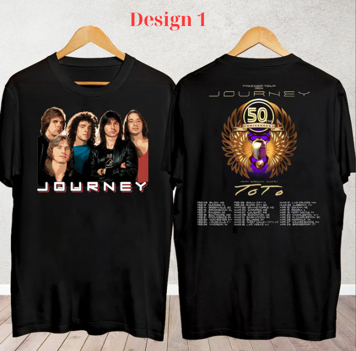 Journey 2024 Freedom Tour T-Shirt Toto Concert Fans Gift Music Black Band