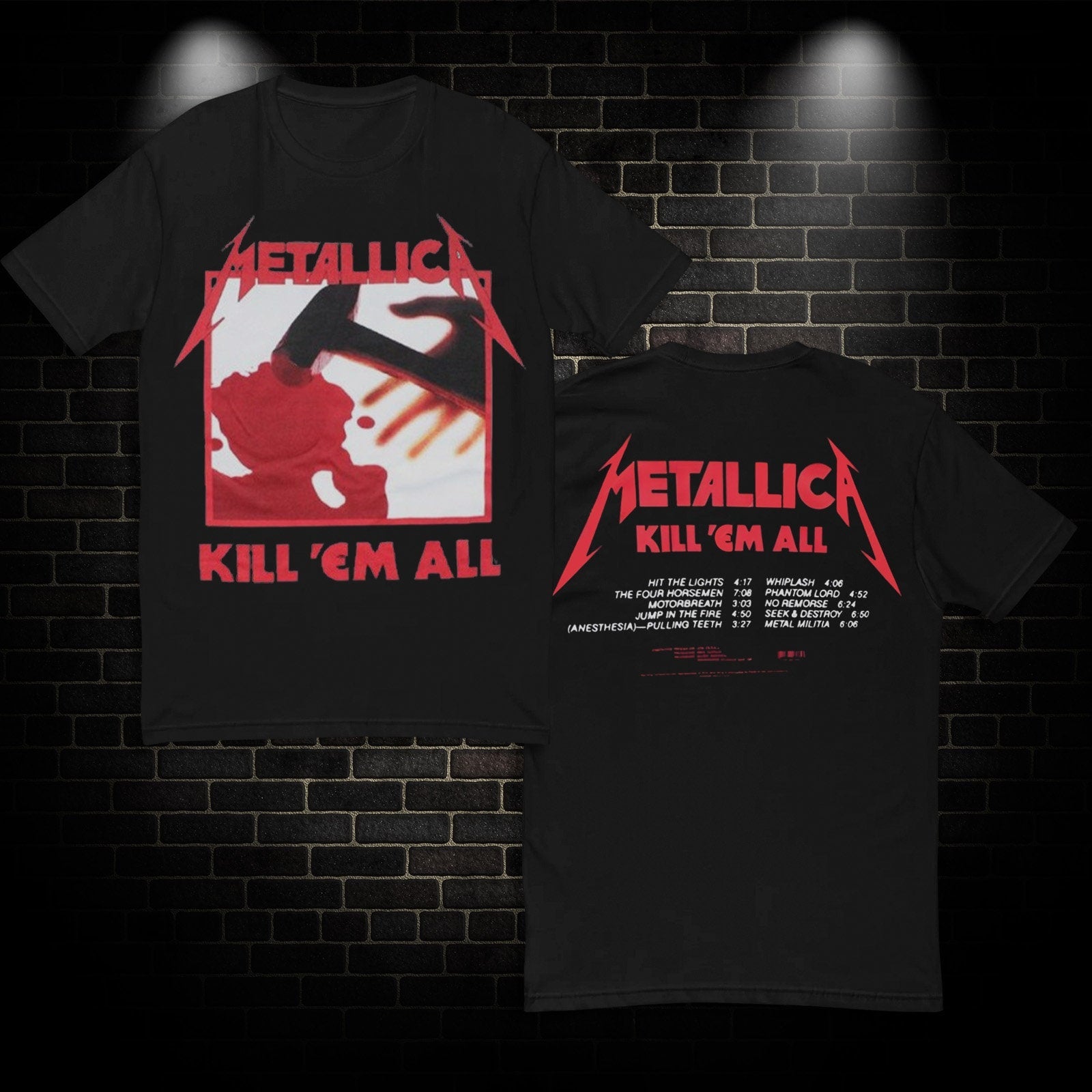 Kill 'Em All Tracks Rock Band T-Shirt, Metallic Music Band Fan Shirt