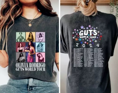 Olivia Rodrigo Guts Tour 2024 T-Shirt Gift Fans Music All SIZE