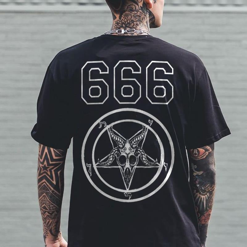 666 Baphomet print casual loose t-shirt designer - Naughty Clothes Men Cotton Menswear