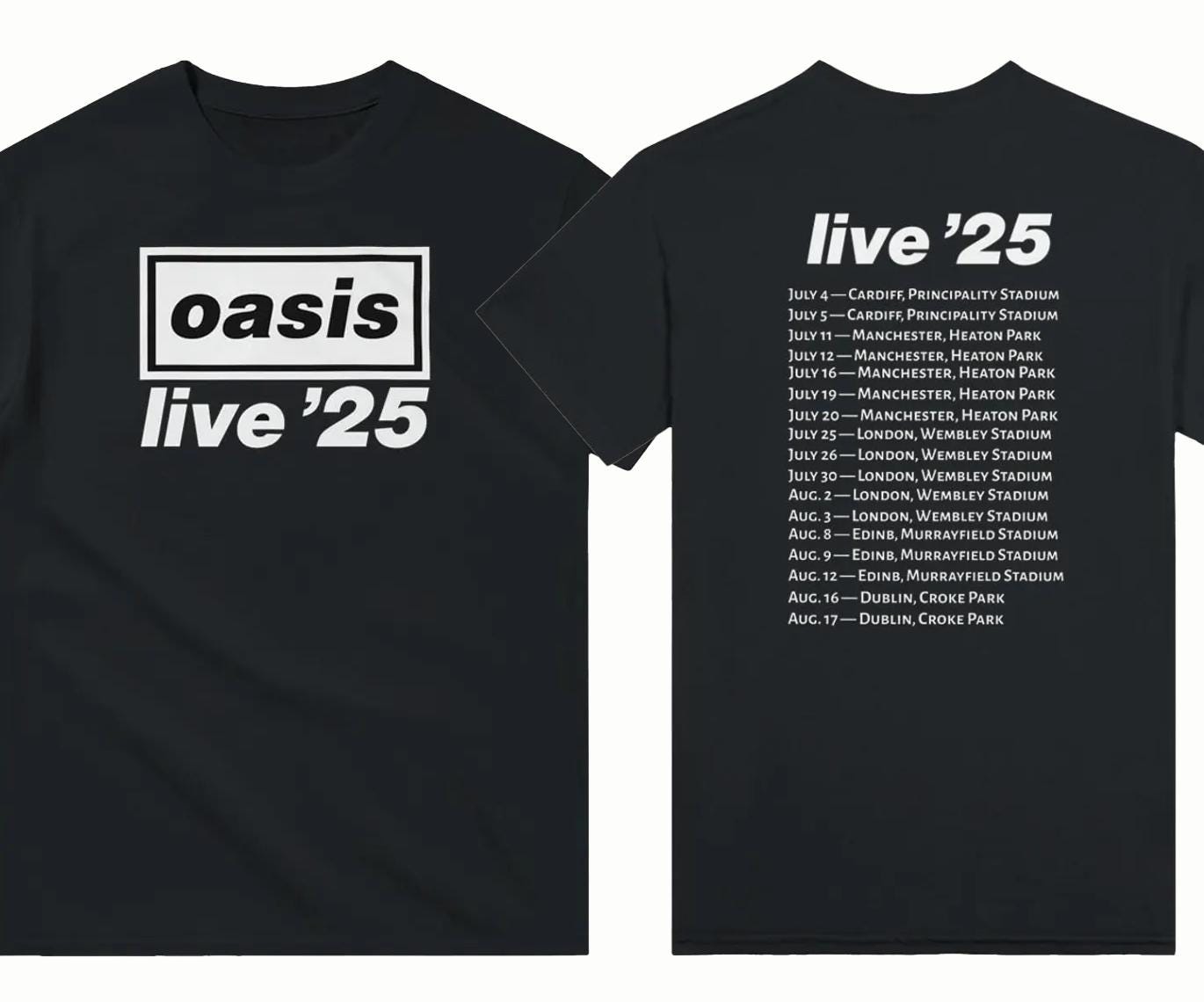 Oasis Live 25 Tour t-shirt Unisex Brit Pop Shirt Rock and Roll Music Lover Tshirt