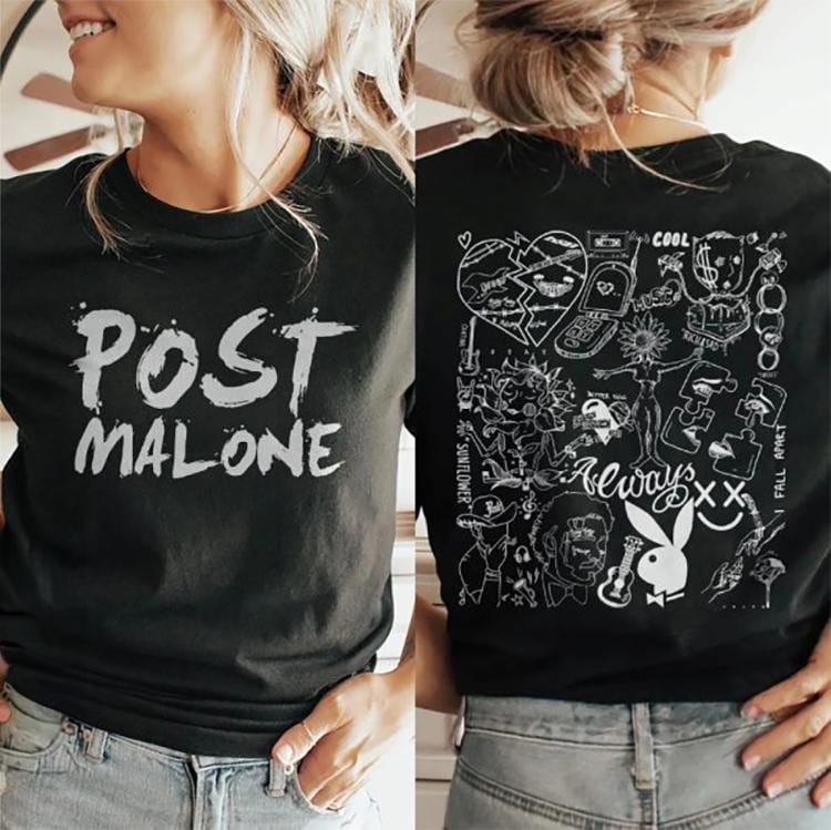 Vintage Post Malone Doodle Art Tattoo Two-side Shirt, Malone Rap Music Shirt