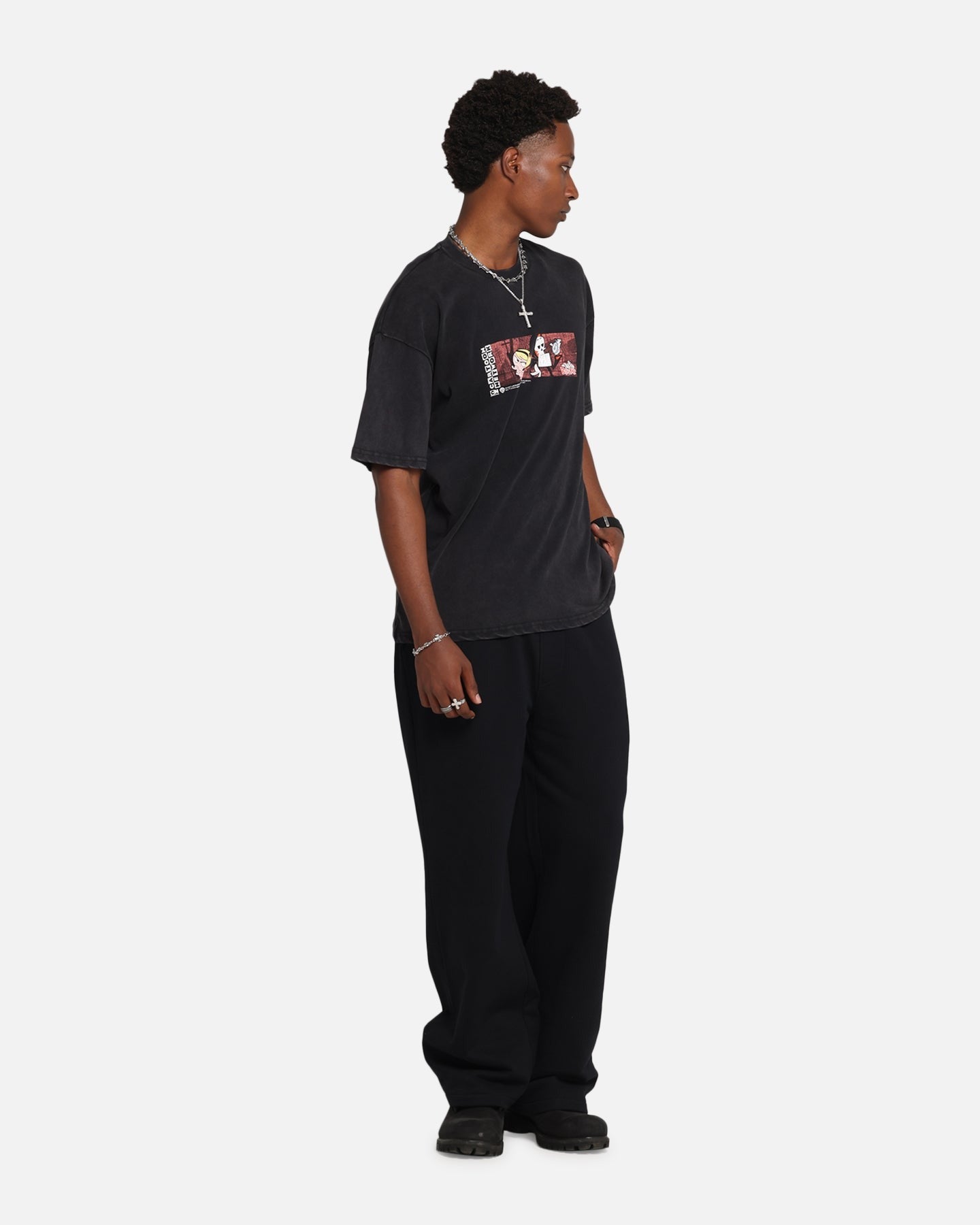 73 Studio X Cartoon Network Bill & Mandy Box Logo Vintage T-Shirt Black Acidwash