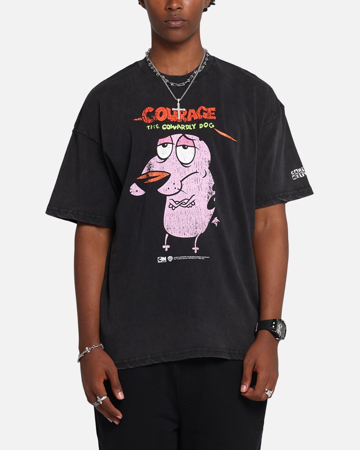 73 Studio X Cartoon Network Courage The Cowardly Dog Grail Vintage T-Shirt Black Acidwash