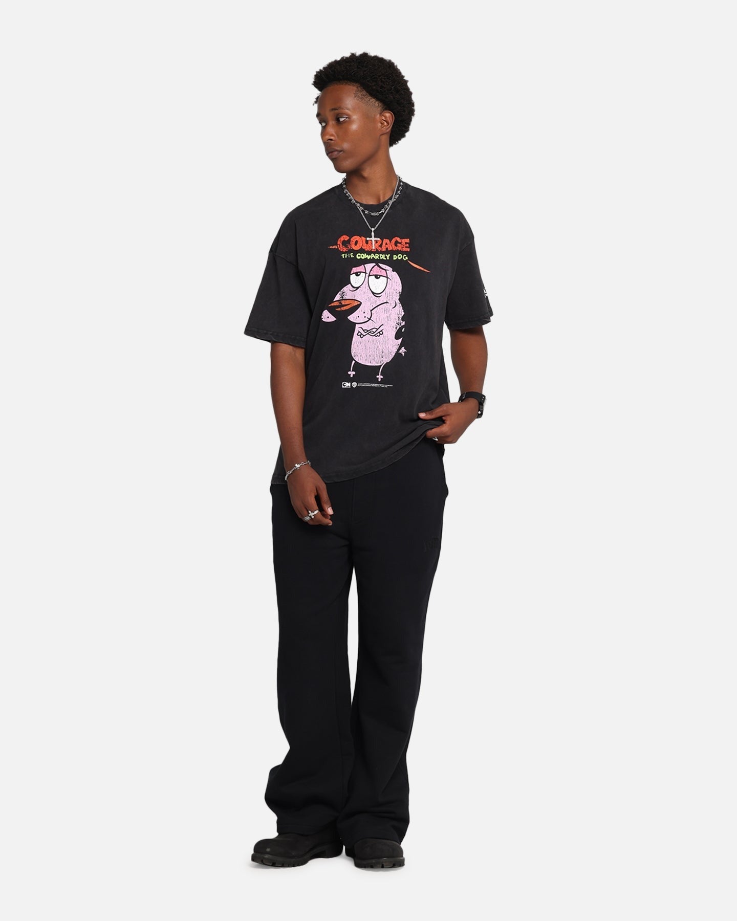 73 Studio X Cartoon Network Courage The Cowardly Dog Grail Vintage T-Shirt Black Acidwash