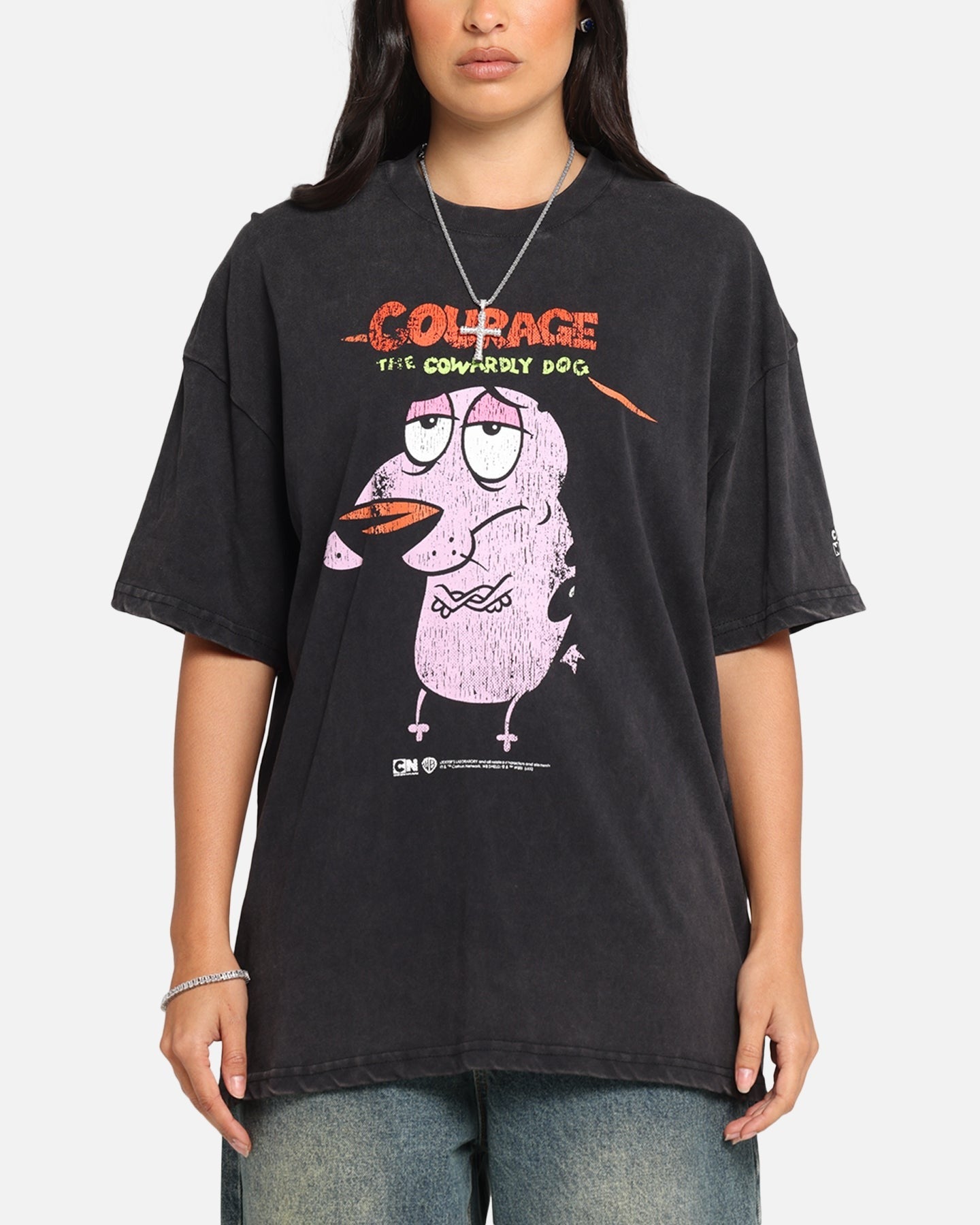 73 Studio X Cartoon Network Courage The Cowardly Dog Grail Vintage T-Shirt Black Acidwash Style001