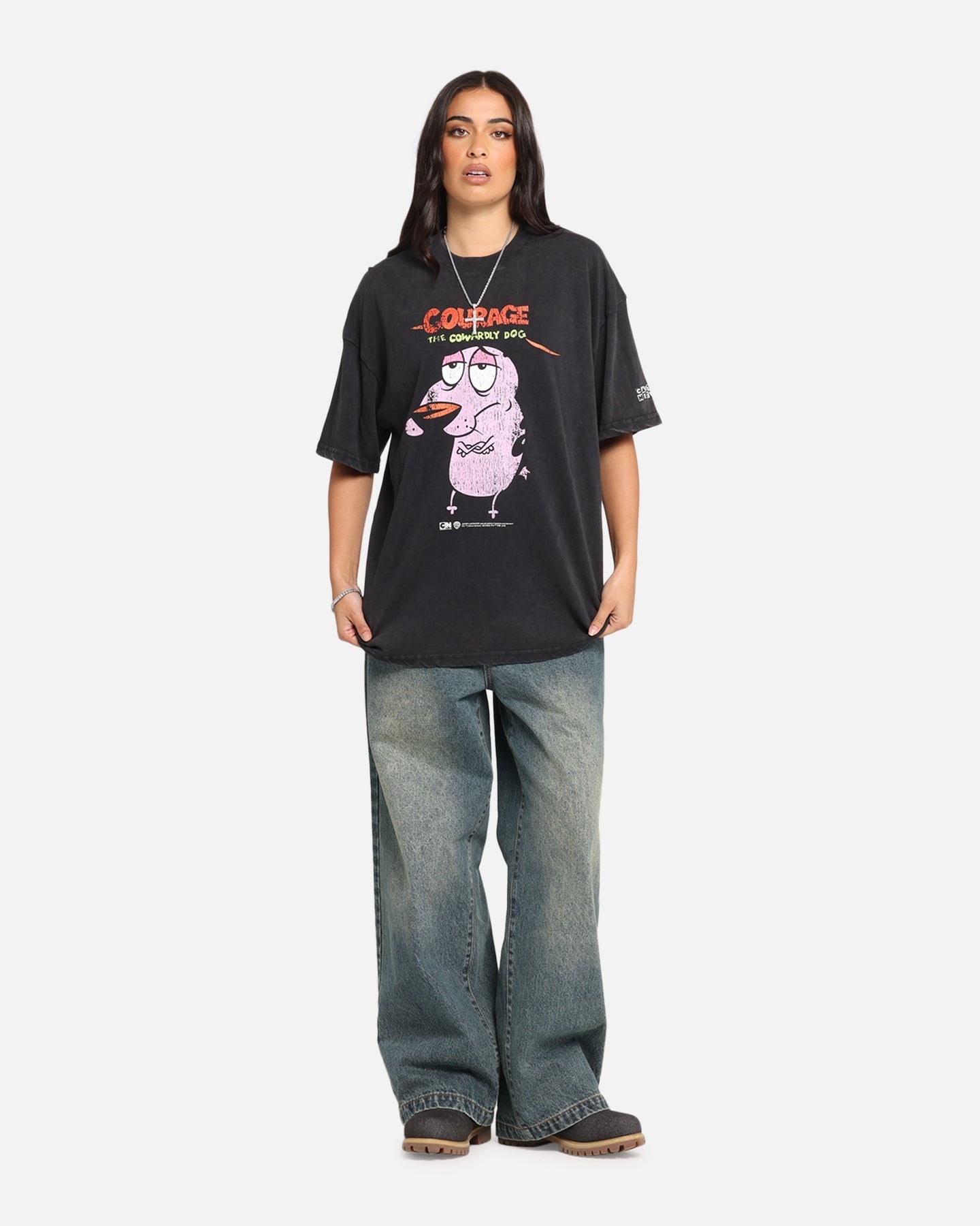 73 Studio X Cartoon Network Courage The Cowardly Dog Grail Vintage T-Shirt Black Acidwash Style001