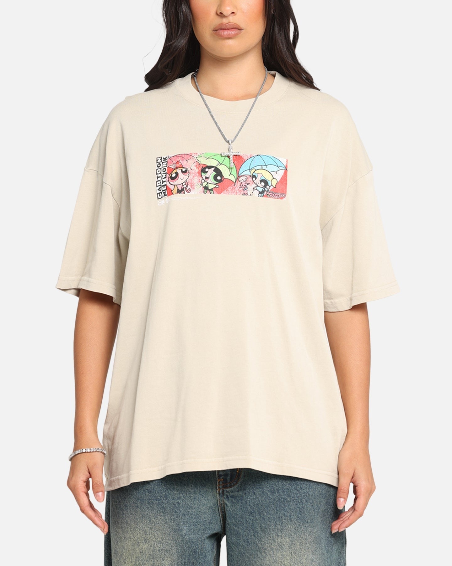 73 Studio X Cartoon Network The Powerpuff Girls Box Logo Vintage T-Shirt Stone Style001